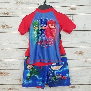 PJ Masks Rashguard Swim Shirt & Shorts Size 2T